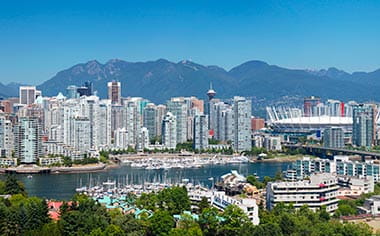 The city skyline of Vancouver in Canada